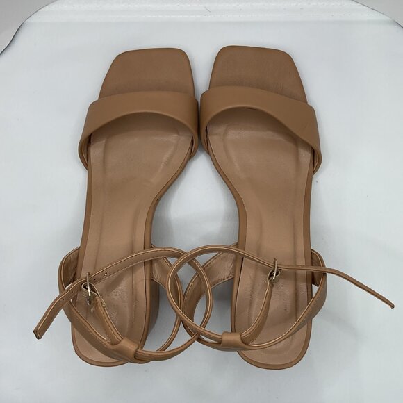 Womens Nude Block Heel Sandals Size 7  With Ankle Strap By Top Moda Square Toe - Picture 3 of 7